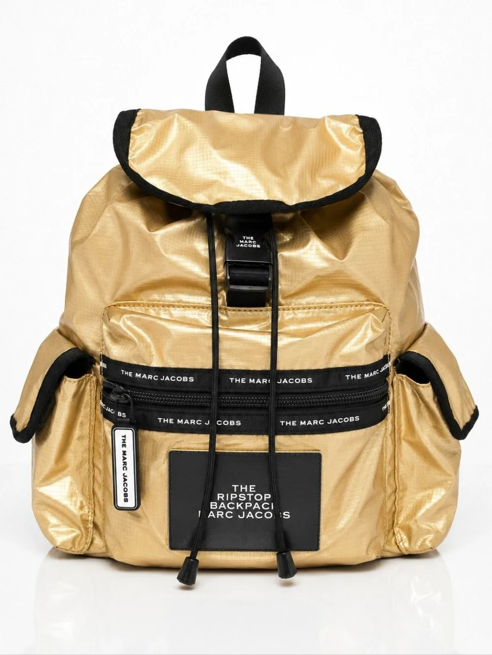 MARC JACOBS Metallic Gold Ripstop BACKPACK Black Trim